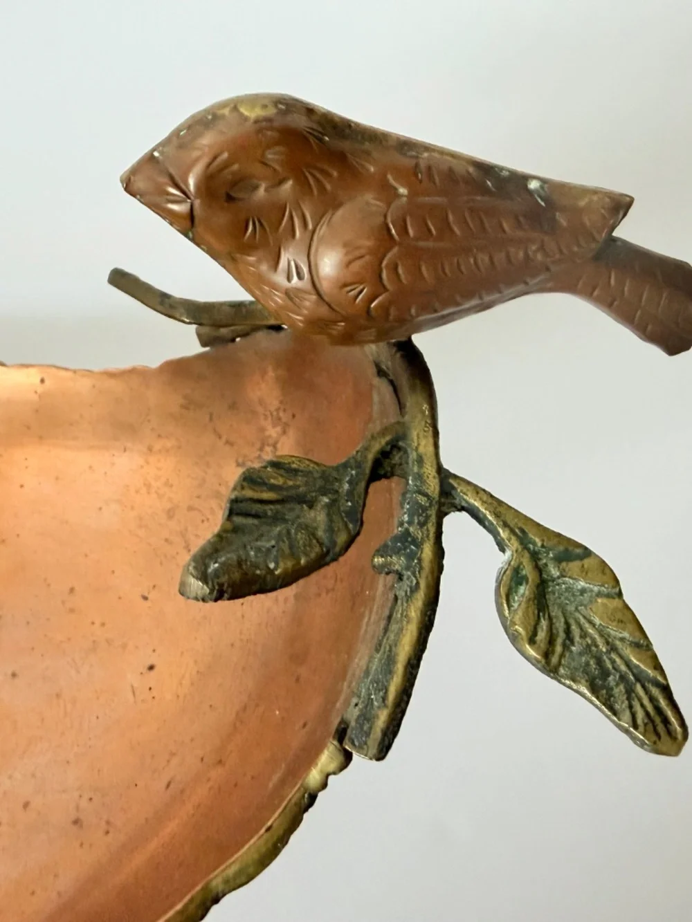 Vintage Copper and Brass Footed Tray Bowl Bird Handles Possibly made in Mexico